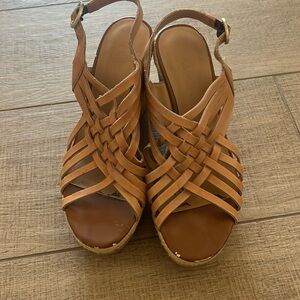 Francisco Sarto, high leather wedge sandals, size 9